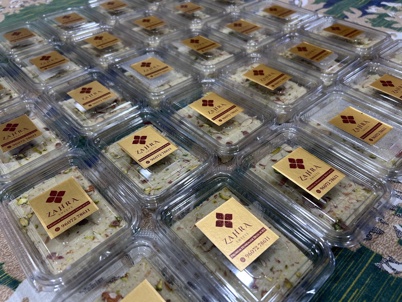 Fresh Zahra Sweets packed in labelled trays