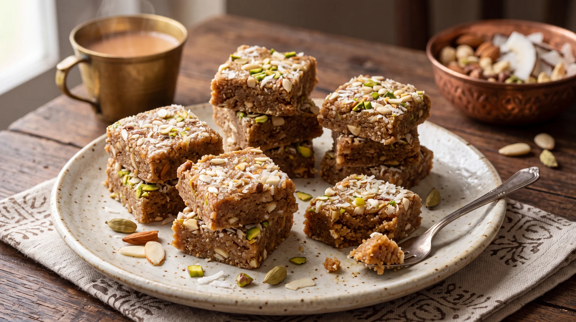 Handcrafted nut and coconut sweets served on a plate